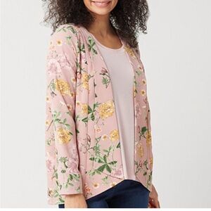 Floral Pink Open Draped Cardigan